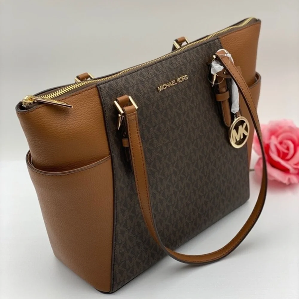 Michael Kors Charlotte LG TZ Tote Sig Brown